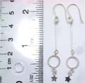 Long strip design sterling silver earring with circle pattern a mini star on bottom