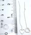 Sterling silver stud earring with long chain holding a carved-out heart love pattern on bottom