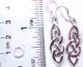 Fish hook sterling silver earring in Celtic knot work pattern design with sharp top and bottom