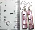 Sterling silver fish hook earring in long rectangle design with line decor pinkish mother of pearl seashell stone inlaid