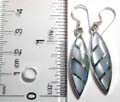 Sterling silver earring in olive shape pattern design with line decor, blue mother of pearl seashell embedded