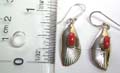 Sterling silver earring in fan shape pattern design with a mini carnelian stone embedded at center, fish hook back