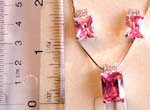 Fashion chain necklace and stud earring set with multi clear mini cz topped rectangular pinkish cz stone pendant