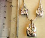Fashion cz necklace and earring set, snake chain necklace with double mini cz strip top decor, square shape clear cz stone embedded pednat decor , same design stud earring