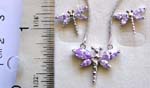 Light purple cz stone embedded dragonfly pendant necaklce and stud earring set