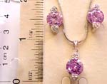 Necklace and earring set with snake chain necklace holding mini clear cz topand bottom decor, rounded light purple cz stone pednat, same design stud earring for match up 
