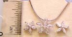 Necklace and earring set, snake chain necklace with 5 mini clear cz forming flower pendant and same design stud earring 