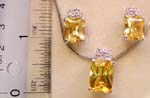 Lady's love jewelry set, snake chain necklace with multi mini clear czs topped, rectangular yellow cz pendant and same design stud earring for match up
