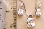 Rectangular clear cz pendant necaklce with same design stud earring set 