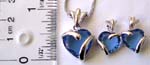 Heart love jewelry set, snake chain necklace with floral top, line decor heart love blue cz pendant with same design stud earring for match up