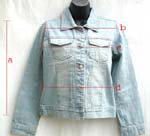 Denim lady's jean jacket; sparkling button front closure; button on cuffs; slim design; two mini chest pockets
