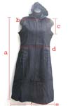 One piece through black jean skirt with hat; zipper-up front closure; no-sleeve; two hook decor large hip pockets; wrinkle on chest