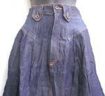 Dark blue long jean skirt: yellow stitching around edge and center