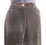 Boot cut natural rise green lady's long pant; button zipper front closure