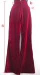 Boot cut natural rise red lady's long pant; button zipper front closure; two front pockets with two back pockets green stitching detail; waist bands included