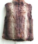 Brown faux leopa fur jacket with no sleeve; zipper-up front closure; two outer hip pockets and two hidden ones inside