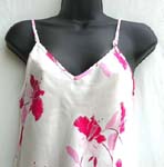 One piece through pajama skirt with adjustable shoulder straps; v-neck; purple flower decor