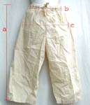 Rice white unisex 3/4 pant; 1" elastic waist with drawstring; one hip pocket on right side