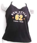 "Love You 62" tan top in assorted color; no sleeve; key lock straps crisscross in the back