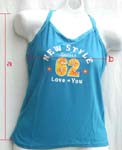 "Love You 62" tan top in assorted color; no sleeve; key lock straps crisscross in the back