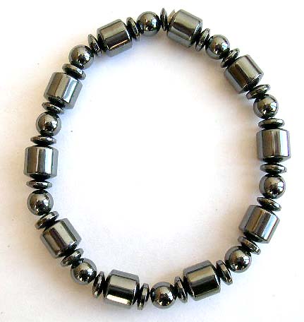 Multi short cylinder shape, pearl and flat disk beads forming fashion hematite stretchy bracelet     