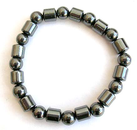 Hematite stretchy bracelet with multi short cylinder shape and round shape hematite beads inlaid      