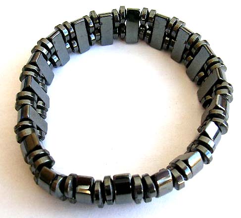 Fashion hematite stretchy bracelet with multi hematite curve beads and quadrate flat disk beads inlaid          