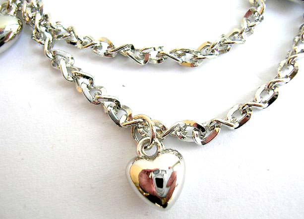 Fashion anklet in double twisted chain design with multi heart love pattern decor