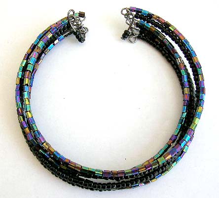 seed bead jewelry, wholesale seed bead jewelry bangle bracelet in metallic blue seed bead strings