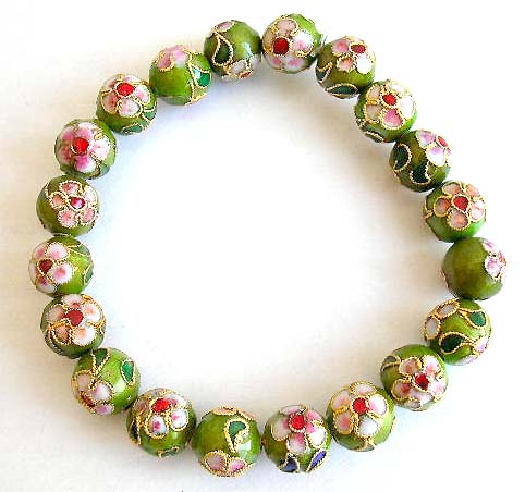 wholesale handmade jewelry - handmade enamel cloisonne flower beaded stretch bracelet for an Asian classic feel     
