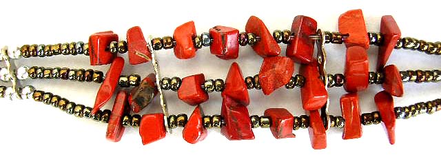Fashion Tibetan bracelet in triple beaded string design with multi picture stone chips