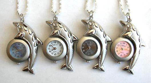 Fashion necklace watch, chain necklace with fish design watch pendant