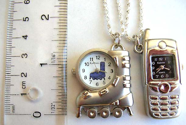 Fashion necklace watch, chain necklace with roller or cell phone design watch pendant