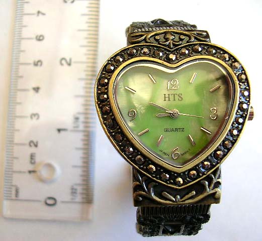 heart watch, heart theme jewelry fashion watch in vintage victorian looking bangle