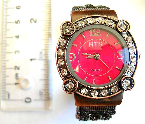 Fashion bronze watch with multi mini clear cz around circular clock face design