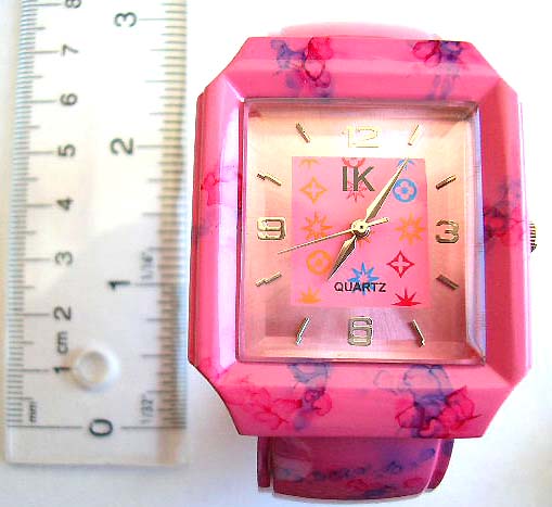 Fashion watch with rectangular clock face design and floral pattern decor on assorted color band