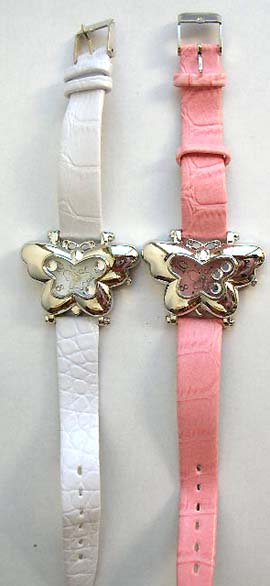 Fashion watch with butterfly clock face design and 3 mini clear czs inside