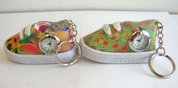 Fashion key chain watch in assorted shoes pattern design