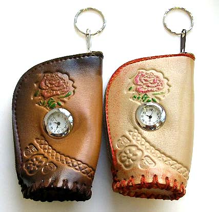 Fashion key chain purse watch with flower pattern decor