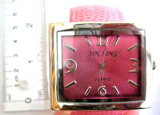 Fashion color bangle watch with wide fat rectangular clock face design