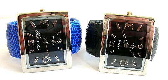 Fashion color bangle watch with wide fat rectangular clock face design