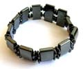 Hematite stretchy bracelet with multi hematite rectangular flat beads and mini disk shape beads inlaid
