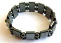Hematite stretchy bracelet with multi hematite rectangular flat beads and double pearl beads inlaid 