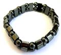 Hematite stretchy bracelet with multi hematite curve beads and double pearl beads inlaid 