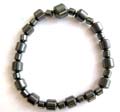 Hematite stretchy bracelet with multi fat and short cylinder shape beads / flat disk and pearl shape hematite beads inalid 