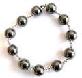 Fashion hematite stretchy bracelet with multi mini silvery beads connected hematite pearl beads inlaid with silvery bead caps