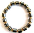 Hematite stretchy bracelet with multi golden bead caps decor short cylinder shape hematite beads inlaid 