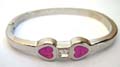 Fashion bangle bracelet with double color painted heart love pattern holding a mini square shape clear cz at center