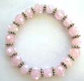 Multi light pinkish hand-painted Chinese lampwork glass bead and flat silver beads forming fashion stretchy bracelet 