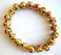 Fashion stretchy bracelet with multi rounded gloden handmade enamel cloisonne   flower beads design